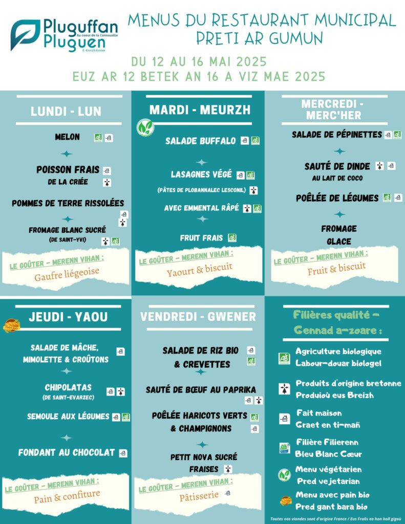 29 Menus du restaurant municipal Semaine du 12 au 16 mai 2025 01